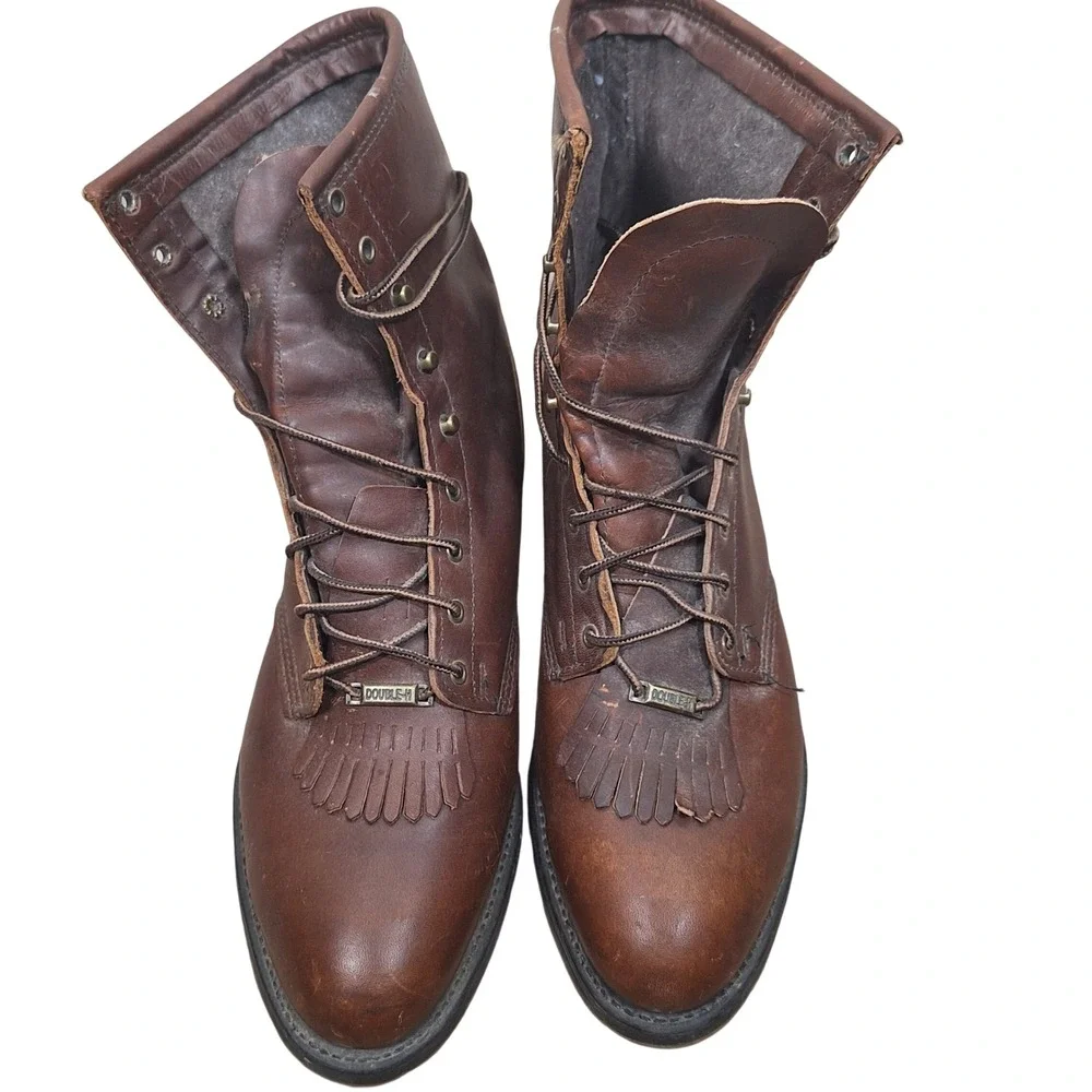 Double H Lacer Kiltie Packer Boots Brown Leather Tall Lace Up Workwear Mens 11